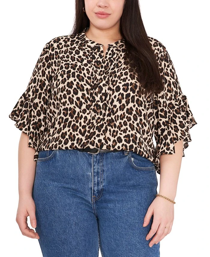 Vince Camuto Plus Size Printed Ruffle-Sleeve Henley Top 1 Vince Camuto Plus Size Printed Ruffle-Sleeve Henley Top