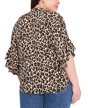 Vince Camuto Plus Size Printed Ruffle-Sleeve Henley Top 2 Vince Camuto Plus Size Printed Ruffle-Sleeve Henley Top - Image 2