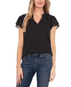 CeCe Women's Printed Flutter-Sleeve Top