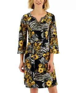 JM Collection Women's Embellished-Neck Printed A-Line Dress, Created For Macy's -Anne Klein Sales Store 22152691 fpx