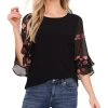CeCe Women's Mixed-Media Ruffle-Sleeve Top