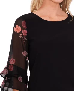CeCe Women's Mixed-Media Ruffle-Sleeve Top -Anne Klein Sales Store 22156674 fpx