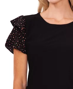 CeCe Women's Ruffled-Sleeve Mixed-Media Knit Top -Anne Klein Sales Store 22159733 fpx