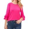CeCe Women's Mixed-Media Ruffled-Sleeve Knit Top