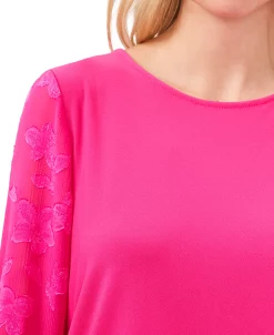 CeCe Women's Mixed-Media Ruffled-Sleeve Knit Top -Anne Klein Sales Store 22160495 fpx