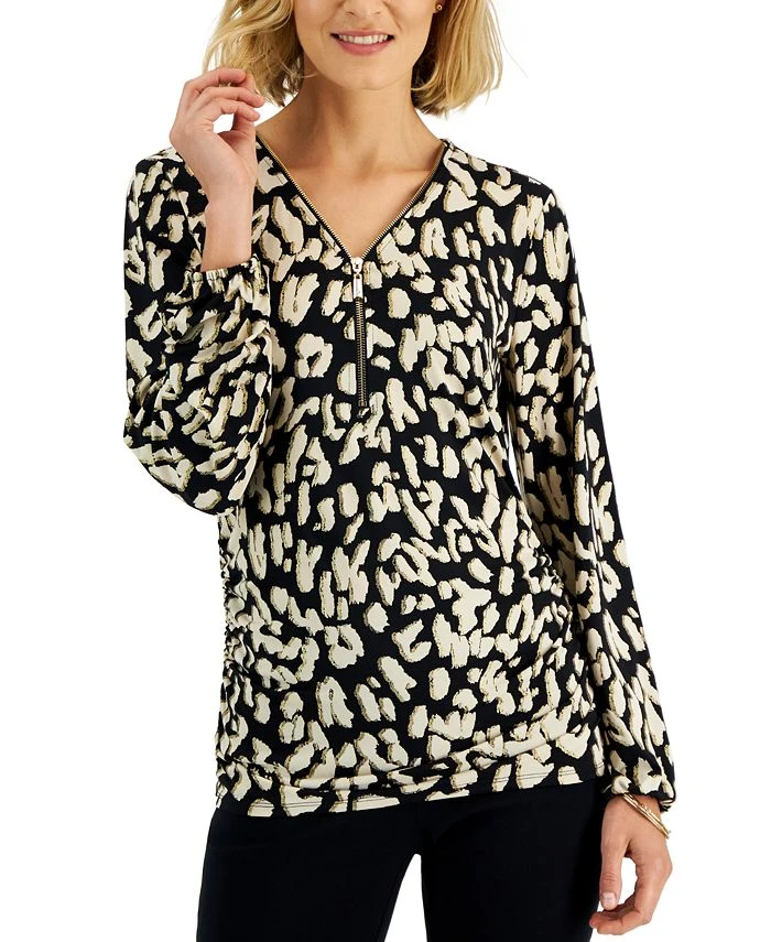 JM Collection Women's Zipper-Front Animal-Print Top, Created For Macy's 1 JM Collection Women's Zipper-Front Animal-Print Top, Created For Macy's