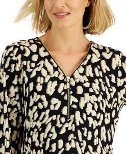 JM Collection Women's Zipper-Front Animal-Print Top, Created For Macy's 6 JM Collection Women's Zipper-Front Animal-Print Top, Created For Macy's -Anne Klein Sales Store 22160609 fpx
