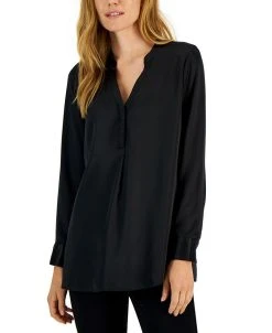 Alfani Women's Satin Half-Placket Blouse, Created For Macy's