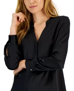 Alfani Women's Satin Half-Placket Blouse, Created For Macy's -Anne Klein Sales Store 22164480 fpx