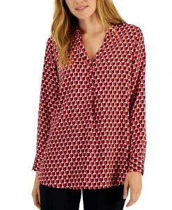 Alfani Women's Printed Satin Long Sleeve Top, Created For Macy's