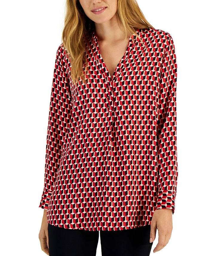 Alfani Women's Printed Satin Long Sleeve Top, Created For Macy's 1 Alfani Women's Printed Satin Long Sleeve Top, Created For Macy's