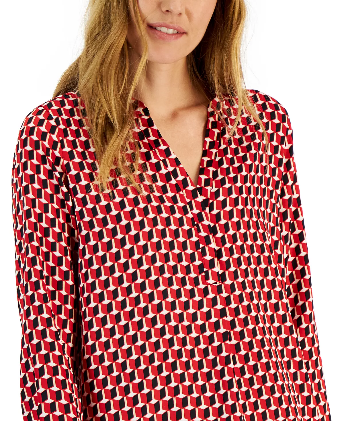 Alfani Women's Printed Satin Long Sleeve Top, Created For Macy's 3 Alfani Women's Printed Satin Long Sleeve Top, Created For Macy's - Image 3