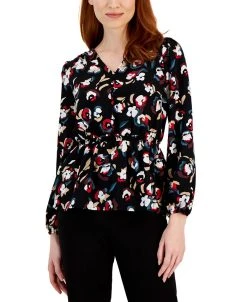 Alfani Women's Smocked Peplum V-Neck Blouse, Created For Macy's