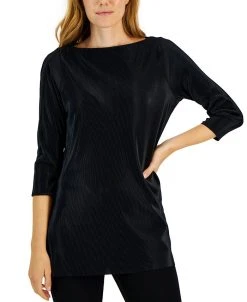 Alfani Women's Textured Pleated Split-Hem Tunic, Created For Macy's
