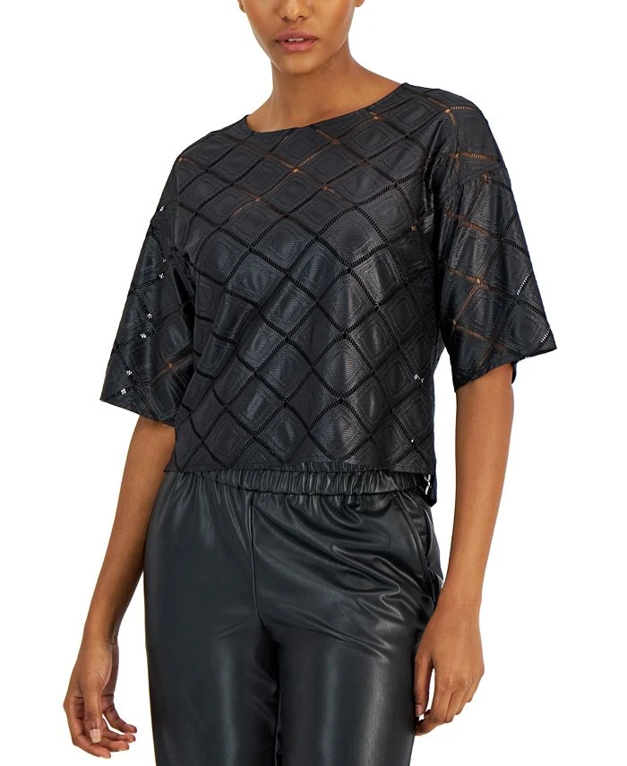 Anne Klein Women's Crewneck Short-Sleeve Lace Top 1 Anne Klein Women's Crewneck Short-Sleeve Lace Top