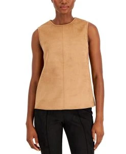 Anne Klein Women's Topstitched Sleeveless Faux-Suede Shell