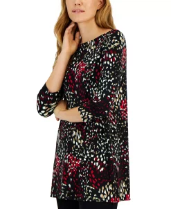 Alfani Women's Boat-Neck 3/4-Sleeve Printed Tunic, Created For Macy's -Anne Klein Sales Store 22165225 fpx