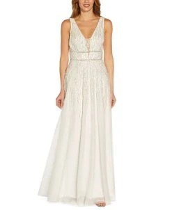 Adrianna Papell Women's Lace-Inset Embellished Gown