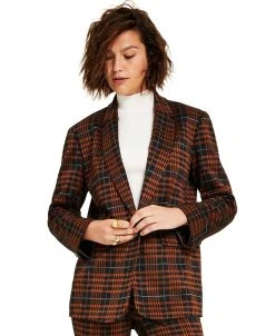Bar III Women's Plaid Notch-Collar Blazer, Created For Macy's