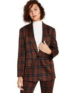 Bar III Women's Plaid Notch-Collar Blazer, Created For Macy's -Anne Klein Sales Store 22170607 fpx