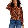 Bar III Women's Animal-Print Keyhole Blouse, Created For Macy's