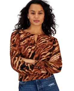 Bar III Women's Animal-Print Keyhole Blouse, Created For Macy's -Anne Klein Sales Store 22170654 fpx