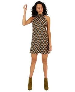 Bar III Women's Plaid A-Line Halter Dress, Created For Macy's