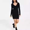 Bar III Women’s Ribbed V-Neck Sweater Dress, Created For Macy’s