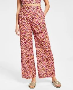 Bar III Women's Printed Wide-Leg Smocked-Waist Pull-On Pants, Created For Macy's
