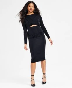 Bar III Women's Twist Cutout Long-Sleeve Bodycon Dress, Created For Macy's