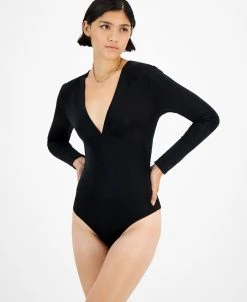 Bar III Women's Deep V-Neck Thong-Back Bodysuit, Created For Macy's