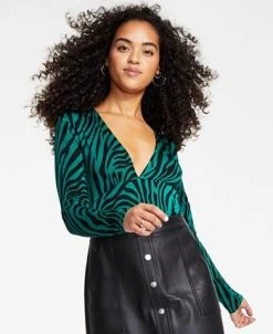 Bar III Women's V-Neck Zebra-Print Bodysuit, Created For Macy's -Anne Klein Sales Store 22180707 fpx