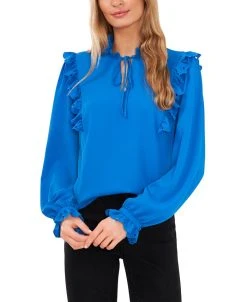 CeCe Ruffled Tie-Neck Blouse