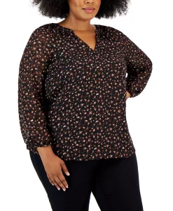 Kasper Plus Size Blouson-Sleeve Top -Anne Klein Sales Store 22186297 fpx