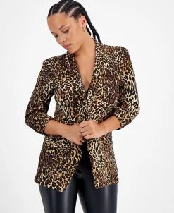 Bar III Women's Animal-Print Boyfriend Blazer, Created For Macy's