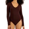 Bar III Women's Long-Sleeve V-Neck Snap-Close Bodysuit, Created For Macy's