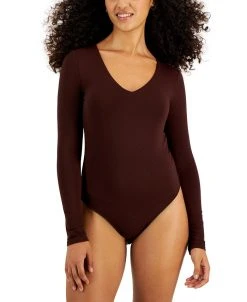 Bar III Women's Long-Sleeve V-Neck Snap-Close Bodysuit, Created For Macy's