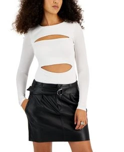 Bar III Women's Long-Sleeve Cut-Out Detail Crewneck Top, Created For Macy's