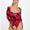 Bar III Women's Floral-Print Square-Neck Velvet Bodysuit, Created For Macy's