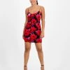 Bar III Women's Printed Sleeveless Ruched Velvet Mini Dress, Created For Macy's