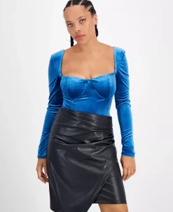 Bar III Women's Square-Neck Velvet Bodysuit, Created For Macy's