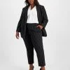 Bar III Plus Size Pinstripe One-Button Blazer, Blouse, & Pinstripe Straight Ankle Pants, Created For Macy's