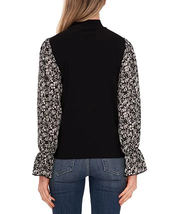 CeCe Women's Mock Neck Printed Sleeve Knit Top 2 CeCe Women's Mock Neck Printed Sleeve Knit Top - Image 2