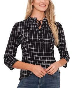 CeCe Women's 3/4-Sleeve Knit Tie-Neck Top