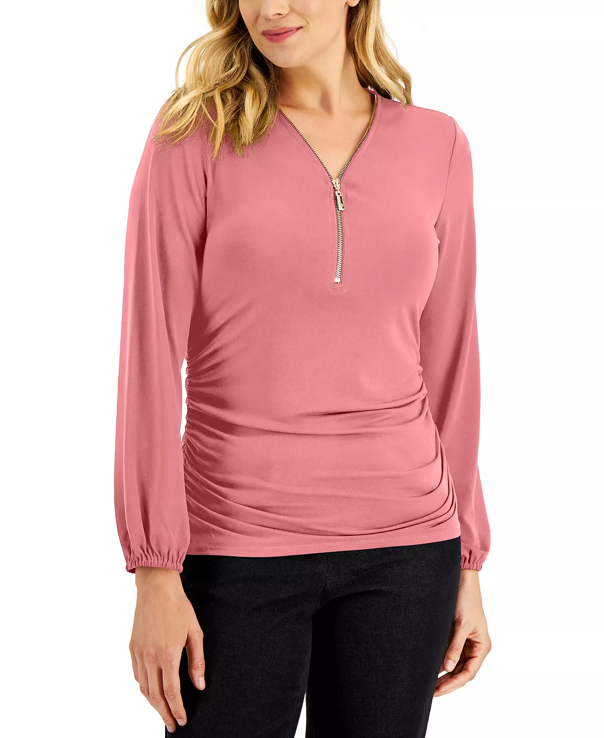 JM Collection Women's Zip-Front Ruched Top, Created For Macy's 4 JM Collection Women's Zip-Front Ruched Top, Created For Macy's - Image 4