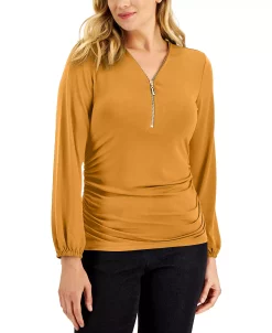 JM Collection Women's Zip-Front Ruched Top, Created For Macy's 14 JM Collection Women's Zip-Front Ruched Top, Created For Macy's -Anne Klein Sales Store 22206118 fpx