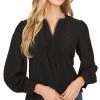 CeCe Women's V-Neck Long-Sleeve Clip-Dot Blouse