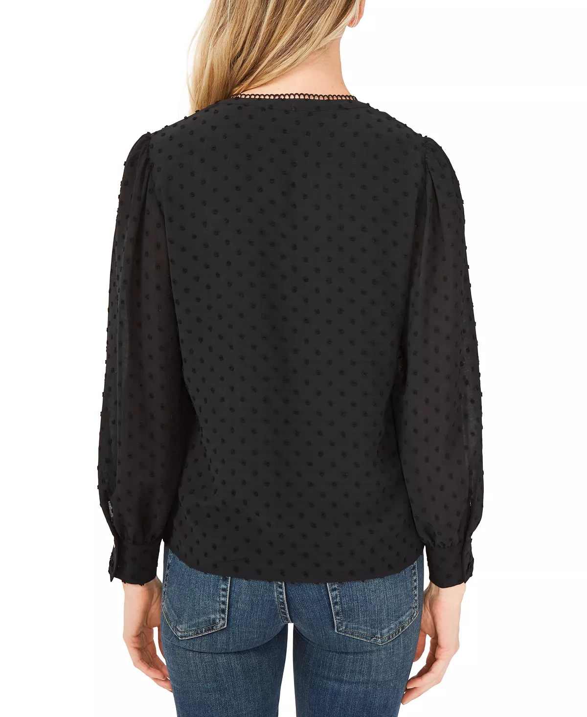 CeCe Women's V-Neck Long-Sleeve Clip-Dot Blouse 2 CeCe Women's V-Neck Long-Sleeve Clip-Dot Blouse - Image 2
