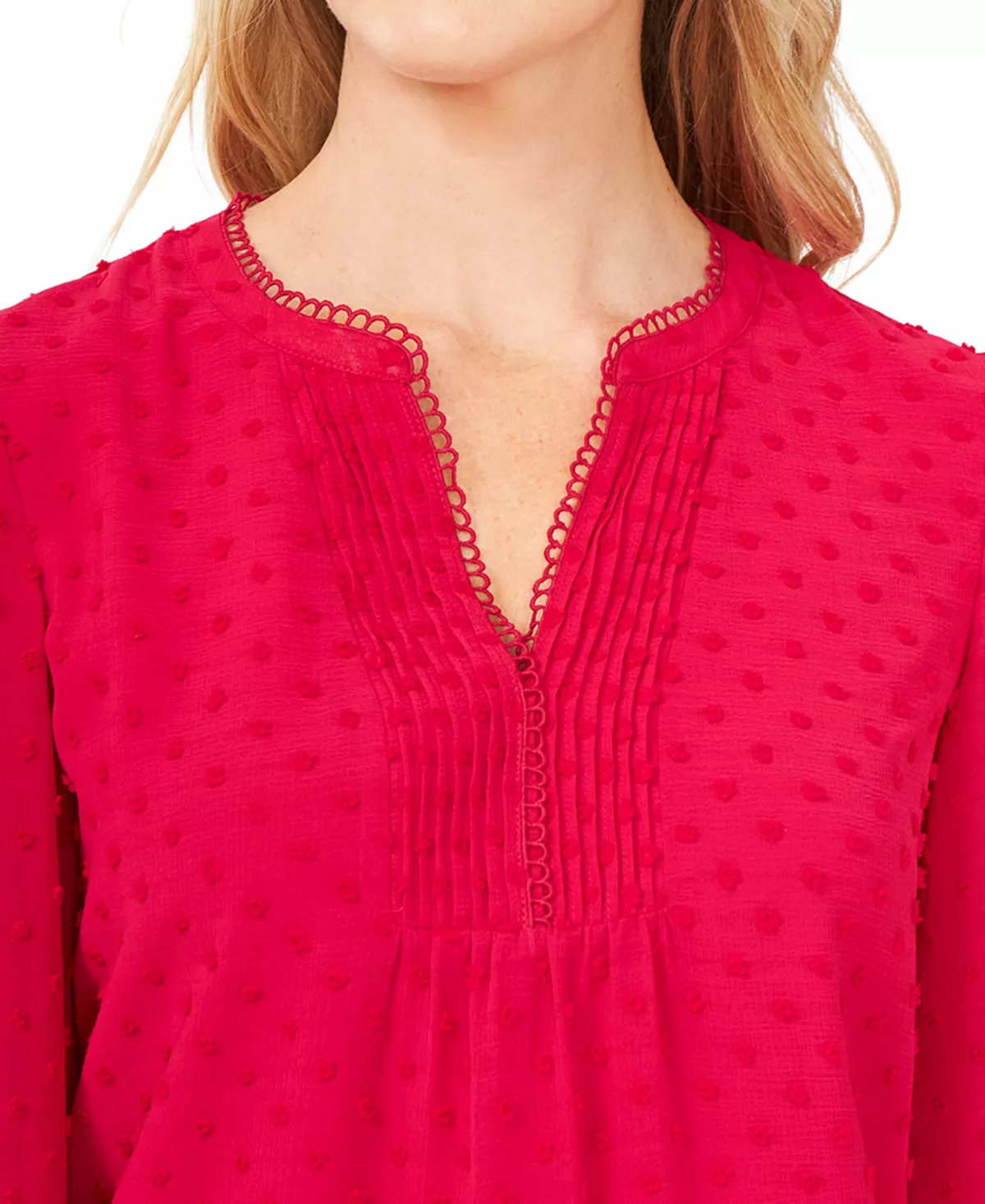 CeCe Women's V-Neck Long-Sleeve Clip-Dot Blouse 7 CeCe Women's V-Neck Long-Sleeve Clip-Dot Blouse - Image 7