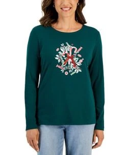 Karen Scott Women's Long-Sleeve Holiday Top, Created For Macy's -Anne Klein Sales Store 22206625 fpx